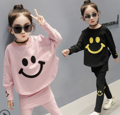 【童装】女童春装2018新款套装韩版时尚童装中大童长袖儿童两件套女孩衣服